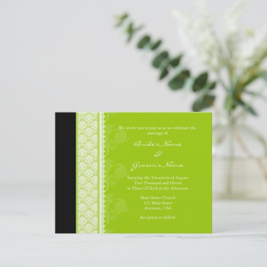A2 Lime Green One-Side Damask Wedding Invitations Kaart (Staand voorkant)