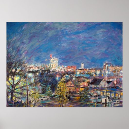 A2 SKYLINE NACHT UITZICHT POSTER (Voorkant)