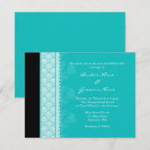 A2 Turquoise One-Side Damask Wedding Invitations Kaart (Voorkant / Achterkant)