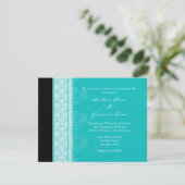 A2 Turquoise One-Side Damask Wedding Invitations Kaart (Staand voorkant)