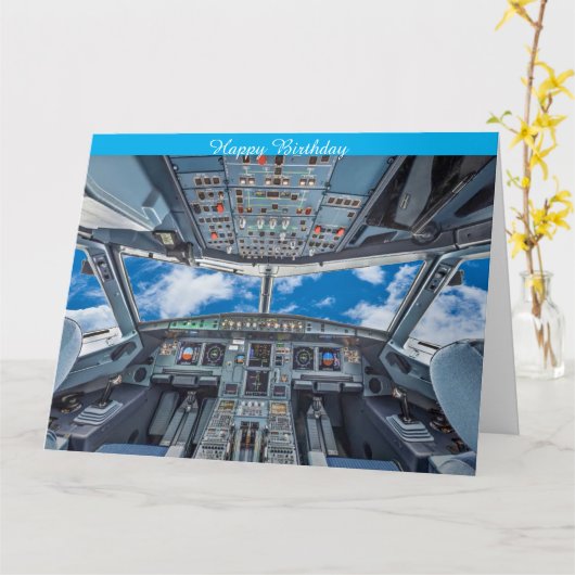A320 Cockpit Birthday Kaart (Gele Bloem)
