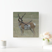A37 Pronghorn Antelope Crooked Horns Vierkante Klok (Huis)