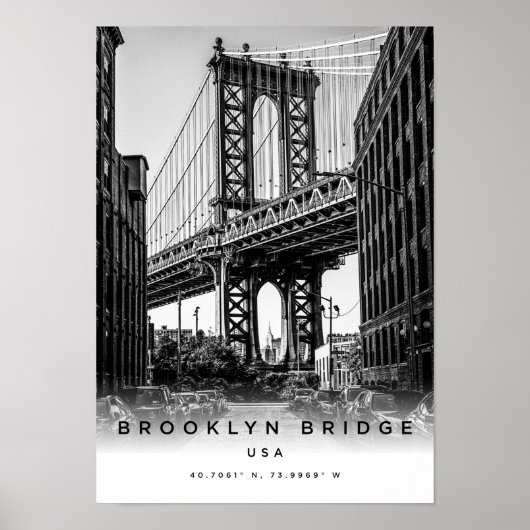 A3 Brooklyn Bridge USA Coordinates Poster (Voorkant)
