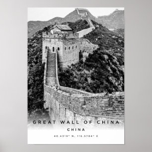 A3 Chinese coördinaten voor de Grote Muur Poster