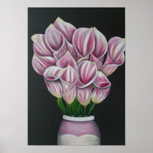 A3 Prachtige roze bloemen acrylverfafdruk Poster