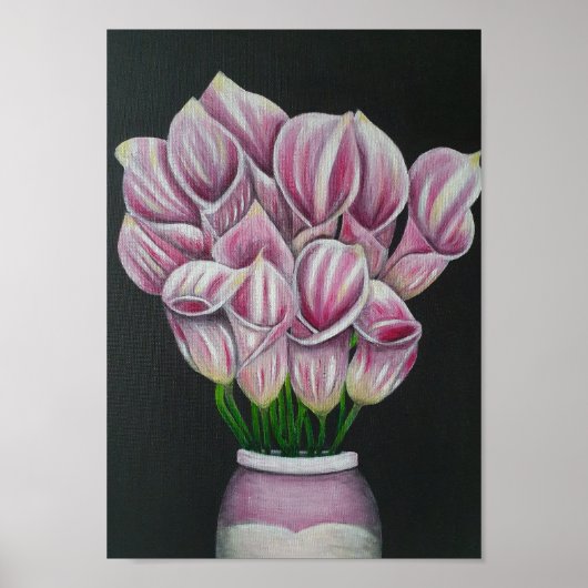 A4 Prachtige roze bloemen acrylverfafdruk Poster (Voorkant)