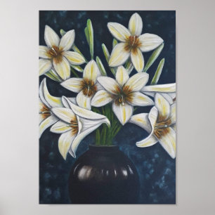 A4 Prachtige witte bloemen acrylverfafdruk Poster