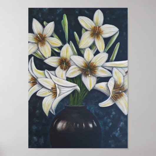 A4 Prachtige witte bloemen acrylverfafdruk Poster (Voorkant)