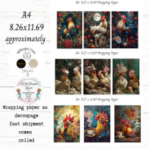 A4 Rooster Collectie Inpakpapier Decoupage