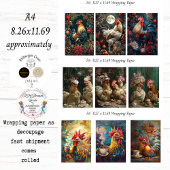 A4 Rooster Collection Wrapping Paper Decoupage 