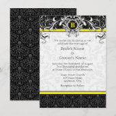 A6 Geel en zwart Damask Monogram Wedding Invites Kaart (Voorkant / Achterkant)