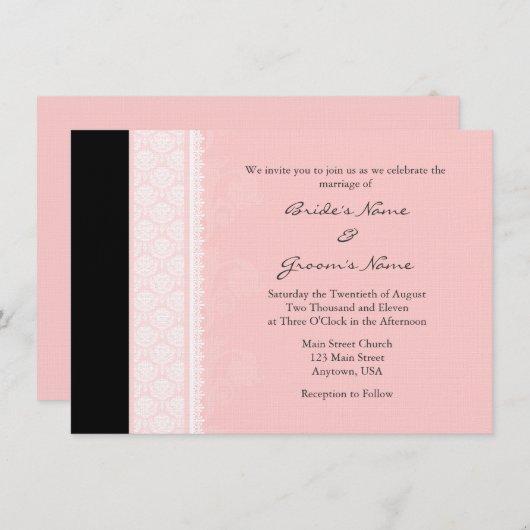 A6 Lichte roze eenzijdige Damask Wedding Invitatio Kaart (Voorkant / Achterkant)