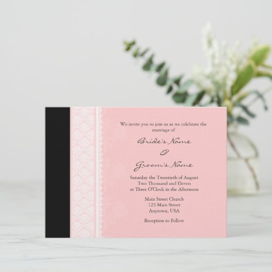 A6 Lichte roze eenzijdige Damask Wedding Invitatio Kaart (Staand voorkant)