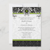 A6 Lime Green Black Damask Monogram Weddenschap Kaart (Voorkant)