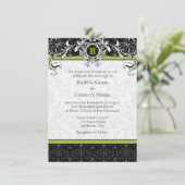 A6 Lime Green Black Damask Monogram Weddenschap Kaart (Staand voorkant)