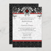 A6 Rood- en zwarte Damask Monogram Wedding Invitat Kaart (Voorkant / Achterkant)
