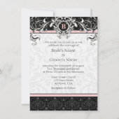 A6 Roze en zwarte Damask Monogram Wedding Invites Kaart (Voorkant)