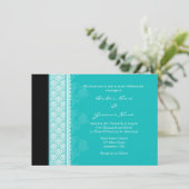A6 Turquoise One-Side Damask Wedding Invitations Kaart (Staand voorkant)