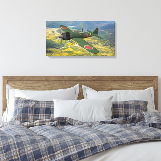 A6M Zero tijdens de vlucht Canvas Afdruk (Insitu (Slaapkamer))