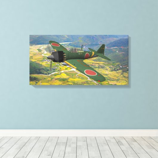 A6M Zero tijdens de vlucht Canvas Afdruk (Insitu (Houten vloer))