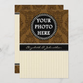 A7 Bruin & Cream Striped Photo Wedding Invitations Kaart (Voorkant / Achterkant)
