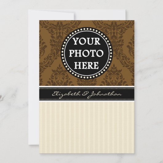 A7 Bruin & Cream Striped Photo Wedding Invitations Kaart (Voorkant)