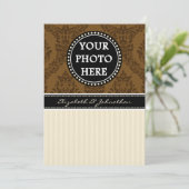 A7 Bruin & Cream Striped Photo Wedding Invitations Kaart (Staand voorkant)