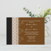 A7 Chocolate Brown Damask Wedding Invitations Kaart (Staand voorkant)