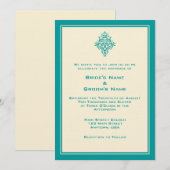 A7 Cream & Blauwgroen Blue Simple Wedding Invitati Kaart (Voorkant / Achterkant)