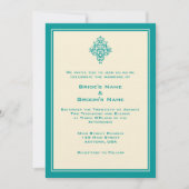 A7 Cream & Blauwgroen Blue Simple Wedding Invitati Kaart (Voorkant)