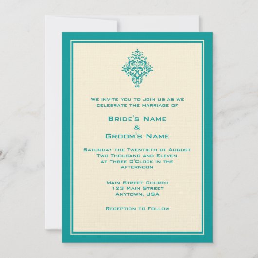 A7 Cream & Blauwgroen Blue Simple Wedding Invitati Kaart (Voorkant)