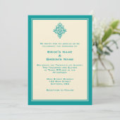 A7 Cream & Blauwgroen Blue Simple Wedding Invitati Kaart (Staand voorkant)