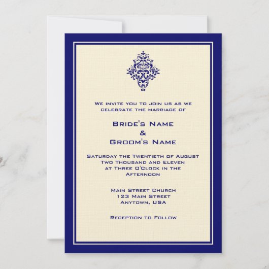 A7 Cream & Royal Blue Simple Wedding Invitations Kaart (Voorkant)