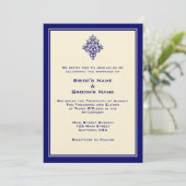 A7 Cream & Royal Blue Simple Wedding Invitations Kaart (Staand voorkant)