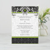 A7 Lime Green Black Damask Monogram Weddenschap Kaart (Staand voorkant)