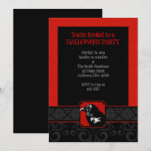 A7 Uitnodigingen van Red & Black Raven Damask Hall (Voorkant / Achterkant)