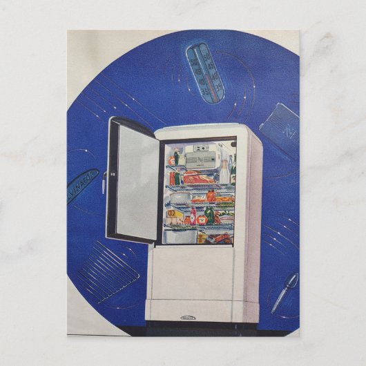 A 1930s era refrigerator ad briefkaart (Voorkant)