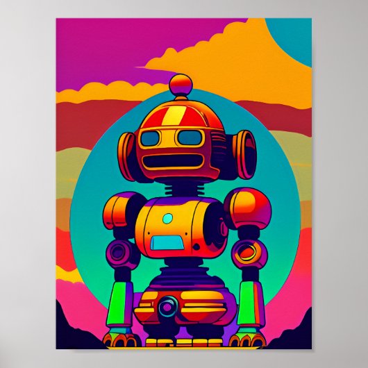 A 60s Geïnspireerd Poster voor skeletrobot (Voorkant)