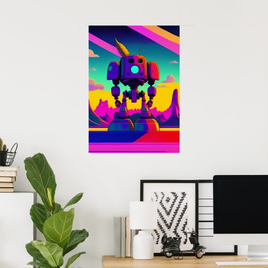 A 60s Geïnspireerde robot met skelet Poster (Thuiskantoor)