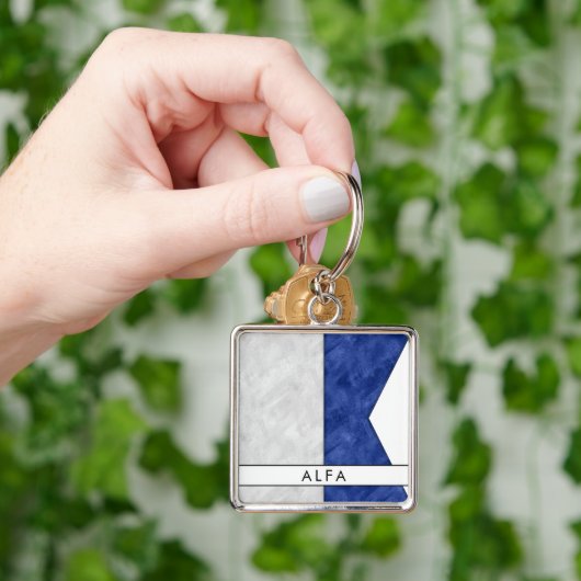 A Alfa / Alpha Nautical Signal Flag + Jouw naam Sleutelhanger (Hand)