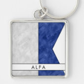 A Alfa / Alpha Nautical Signal Flag + Jouw naam Sleutelhanger (Voorkant)