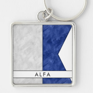 A Alfa / Alpha Nautical Signal Flag + Jouw naam Sleutelhanger