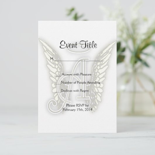 A - Angel Alphabet Initiaal Letter Wings Halo Kaart (Staand voorkant)