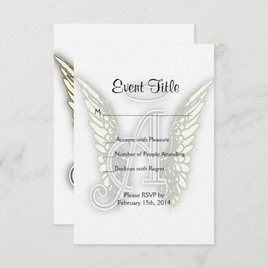 A - Angel Alphabet Initiaal Letter Wings Halo Kaart (Voorkant / Achterkant)