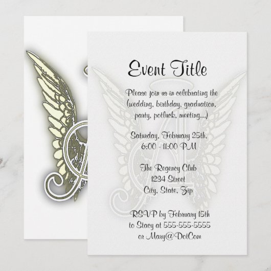 A - Angel Alphabet Initiaal Lrtter Wings Halo Kaart (Voorkant / Achterkant)