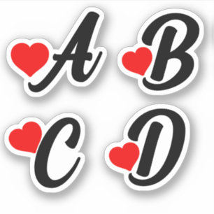 A B C D Letters met harten Sticker