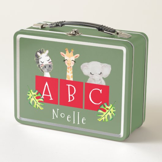 A, B, C Dierentuin Dieren Metalen Lunchbox (Voorkant)
