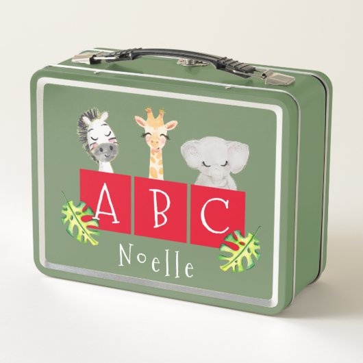 A, B, C Dierentuin Dieren Metalen Lunchbox (Achterkant)