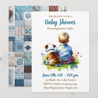 A Baby Boy and his English Bulldog | Baby Shower Kaart