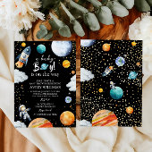 A Baby Boy Is On The Way Black Space Baby Shower Kaart